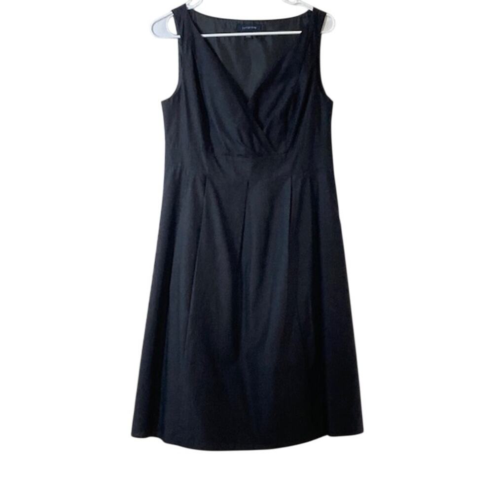 Lands' End women's black sleeveless v-neck dress.